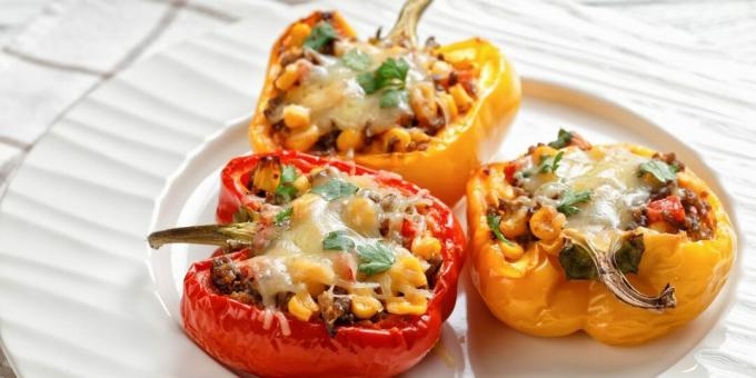 Peppers stuffed with meat and corn