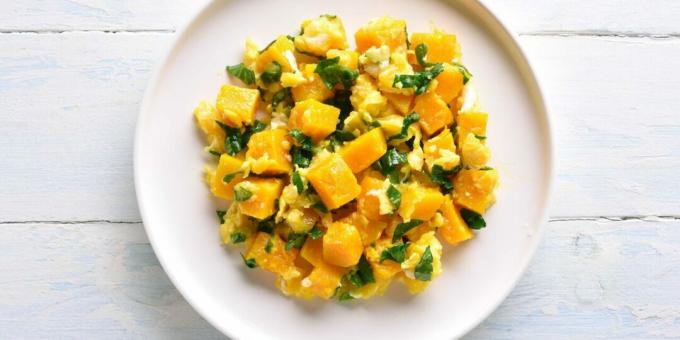 Pumpkin with eggs in a frying pan