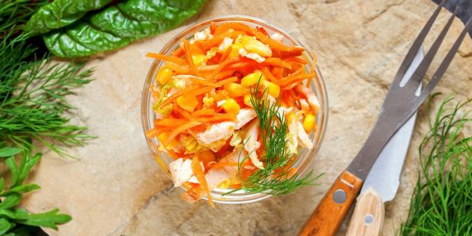 Chicken salad with Korean carrots and corn