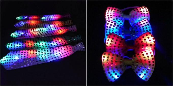 Products for the party: Glowing ties and butterflies