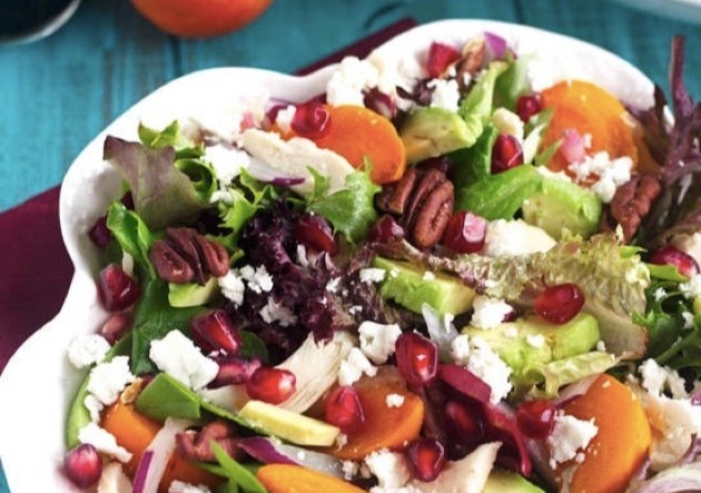Recipe: Winter healthy salads with persimmon - with pomegranate and feta