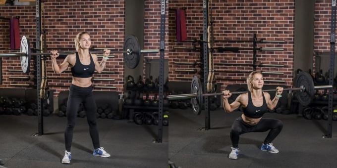 The program for girls training in the gym: Squats on the back