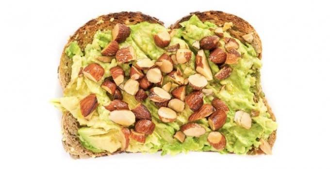 toast with avocado, almonds and olive oil