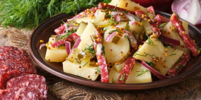 Salad with potatoes and smoked sausage