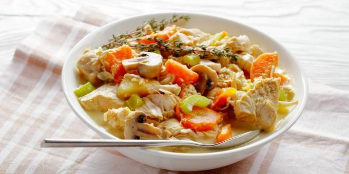 Chicken with potatoes and mushrooms in a slow cooker