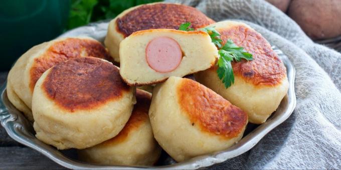 Potato patties with sausages