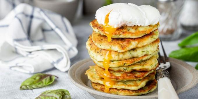 Fritters with cheese and sausage on kefir