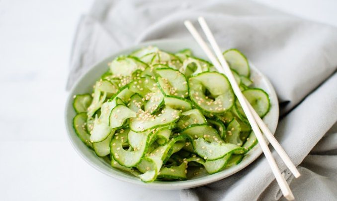 Cucumber salad "Sunomono" with sesame seeds
