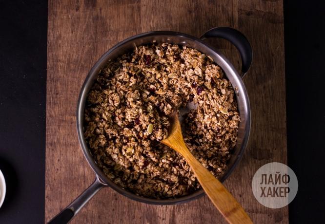 Granola - Mix oatmeal with syrup and additives