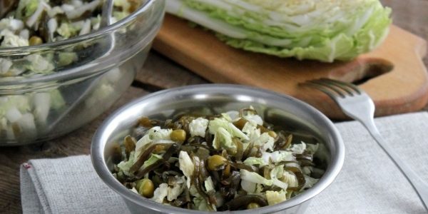 Vegetable salad with Chinese cabbage and peas