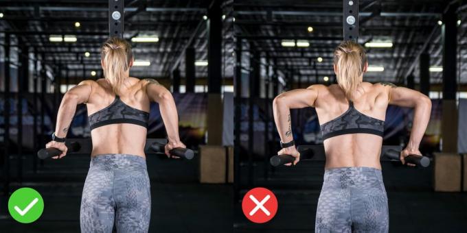 Dips technique: make sure your elbows go back, not to the sides