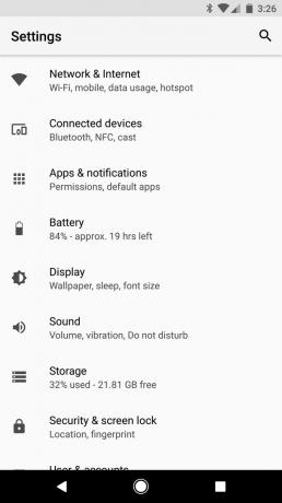 Android O: menu
