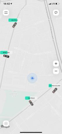 Karshering "Delimobil": on the map in the application, select a free car