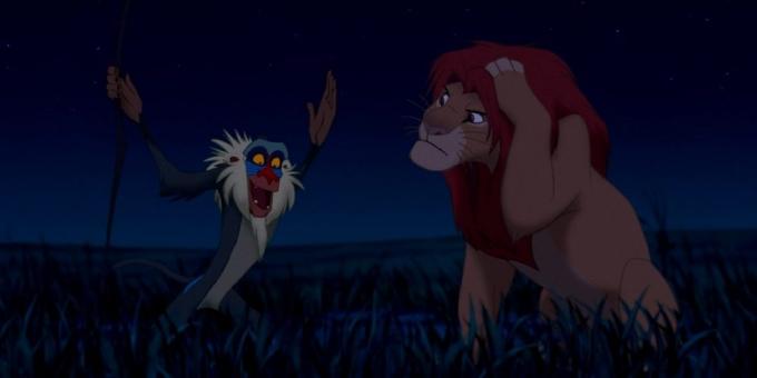 Cartoon "The Lion King": Rafiki acts in the role of eccentric sage who gives understanding to the young hero