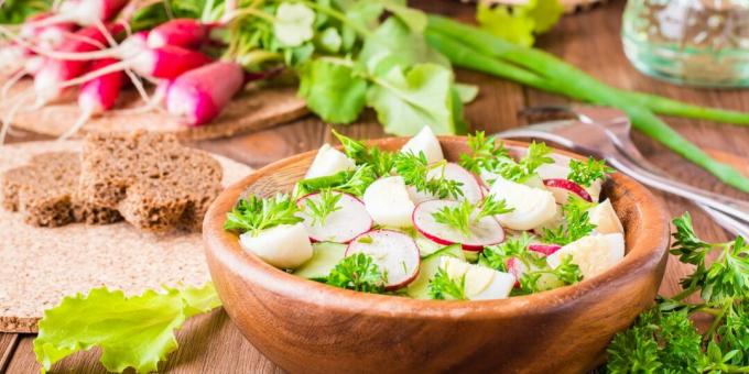 Salad with radishes, eggs and cucumbers