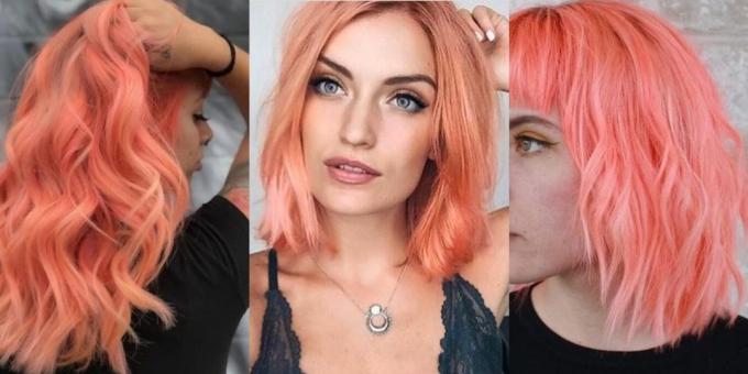 Fashionable hair color 2019: live coral