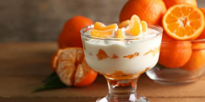 Delicate dessert of tangerines to create a New Year's mood
