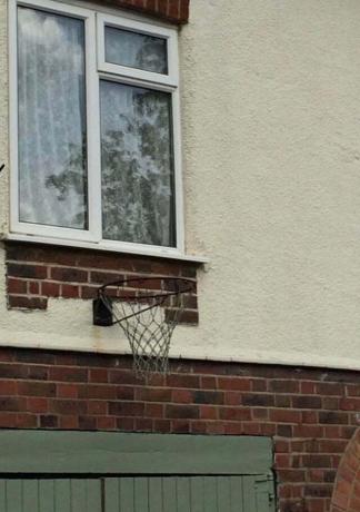 basketball hoop under the window