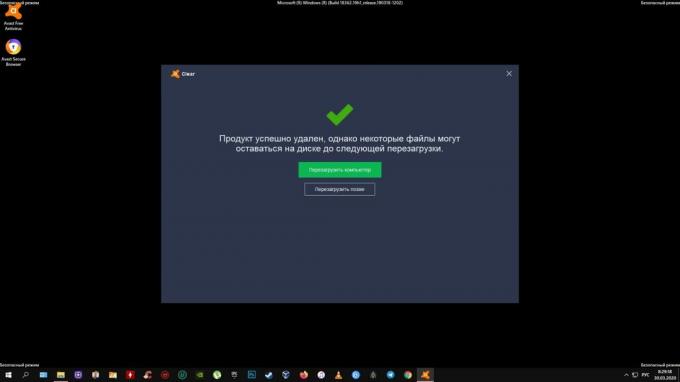 How to uninstall Avast completely: click "Restart computer"