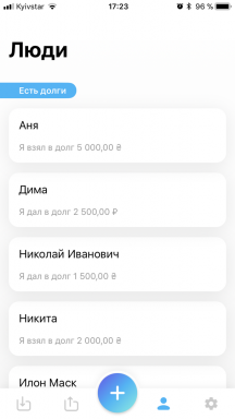 "Control of debt" for iOS - a handy record of all your debtors and loans (drawing is completed)