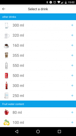 Smart glass: beverage selection screen