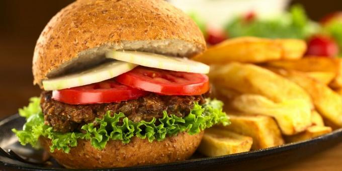 Vegetarian burgers with lentil cutlets