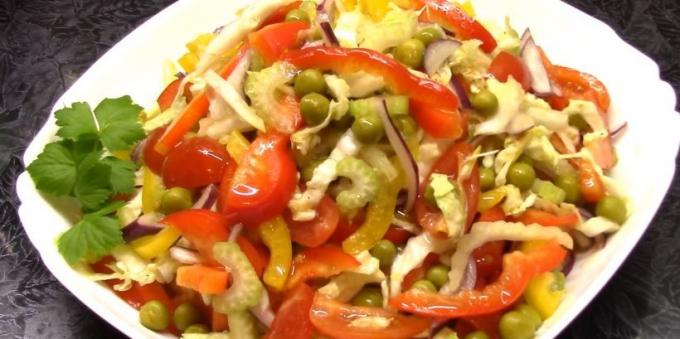 Salad with green peas, peppers, celery and tomatoes