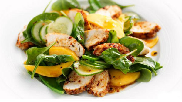 Salad with chicken, mango and watermelon