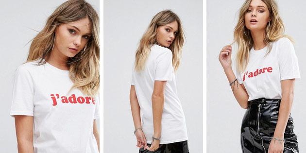 Women's fashion t-shirts from European shops: T-shirt with the inscription Boohoo