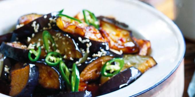 Fried eggplant with sesame and chili
