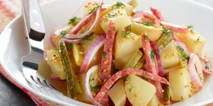 Salad with pickles, potatoes and sausage