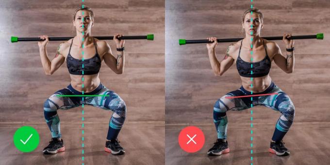 How to hold the hips, squatting with a barbell