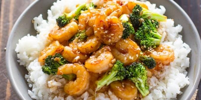Recipes with garlic: Honey-garlic shrimp with broccoli