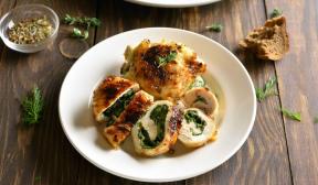 Chicken rolls with two types of cheese and spinach