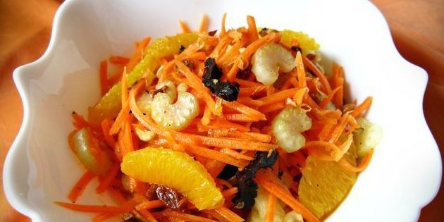 Salad of carrots, oranges, celery, nuts and dried fruits