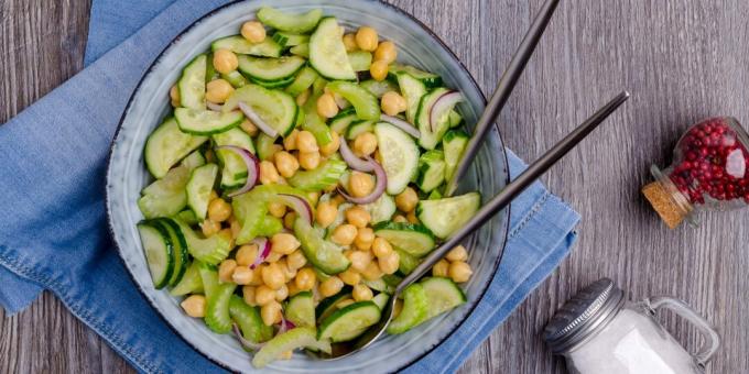 Salad with celery, chickpeas and cucumbers