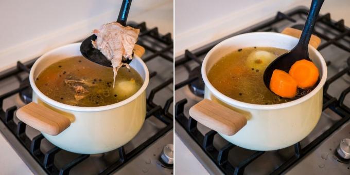 How to cook chicken broth: remove chicken and vegetables