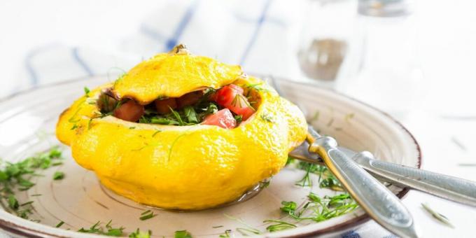 Stuffed squash with vegetables in a slow cooker