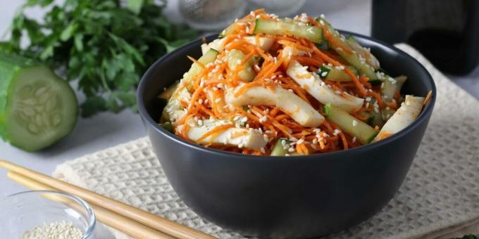 Salad with squid, Korean-style carrots and cucumbers